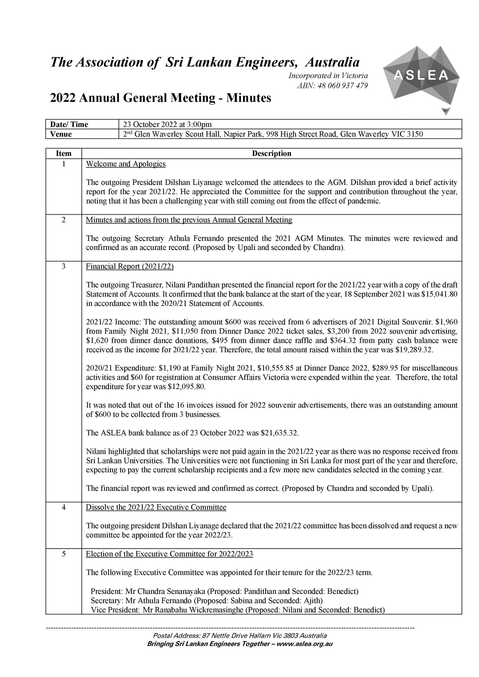 ASLEA 2022 AGM Minutes Page 1